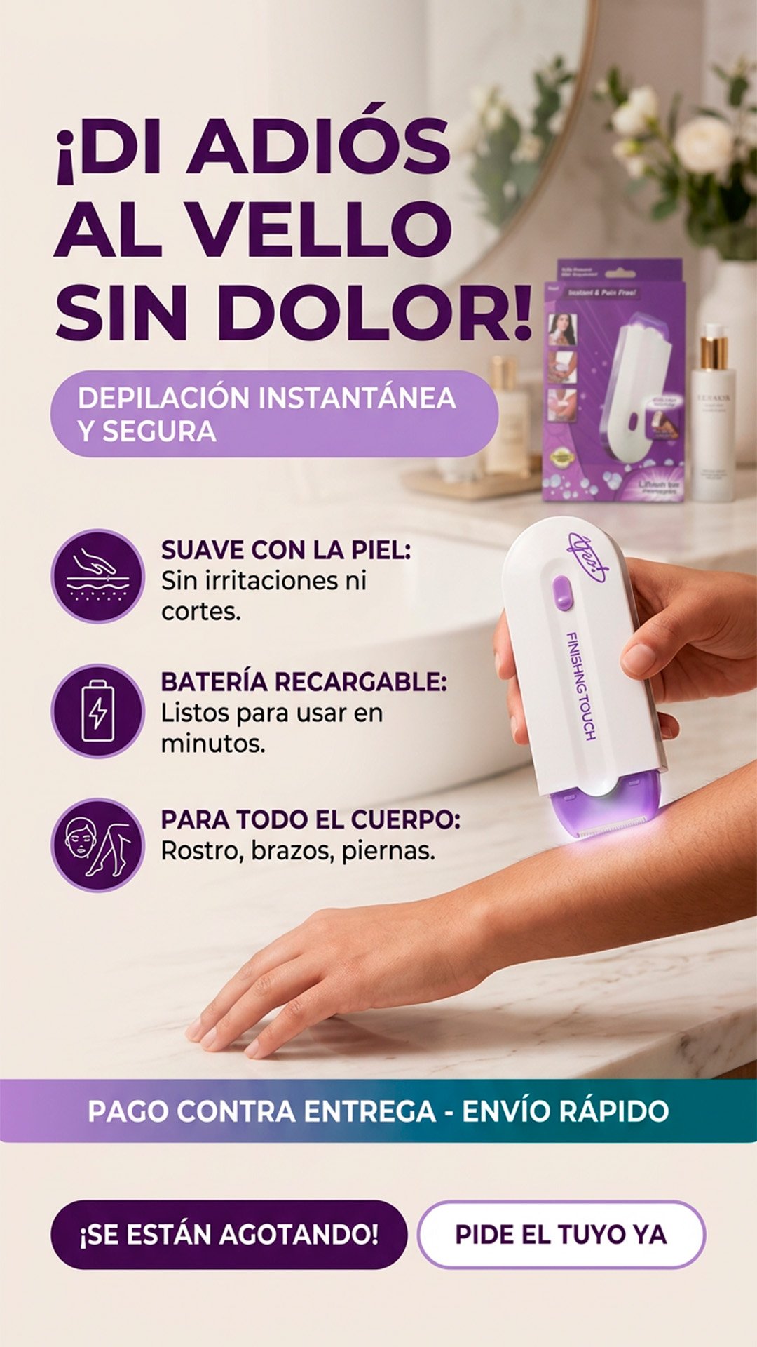 Depiladora Yes Recargable resultado en piel